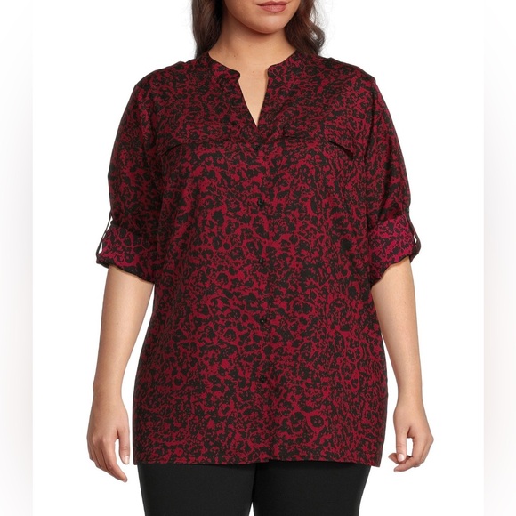 Calvin Klein Tops - CALVIN KLEIN Abstract Print Mandarin Collar Shirt Size 2X
